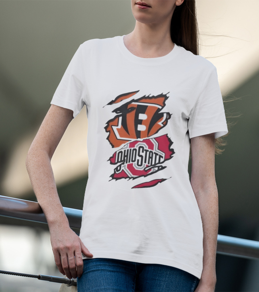 Cincinnati Bengals Ohio State Buckeyes Rip Effect NCAA Collaboration T-Shirt