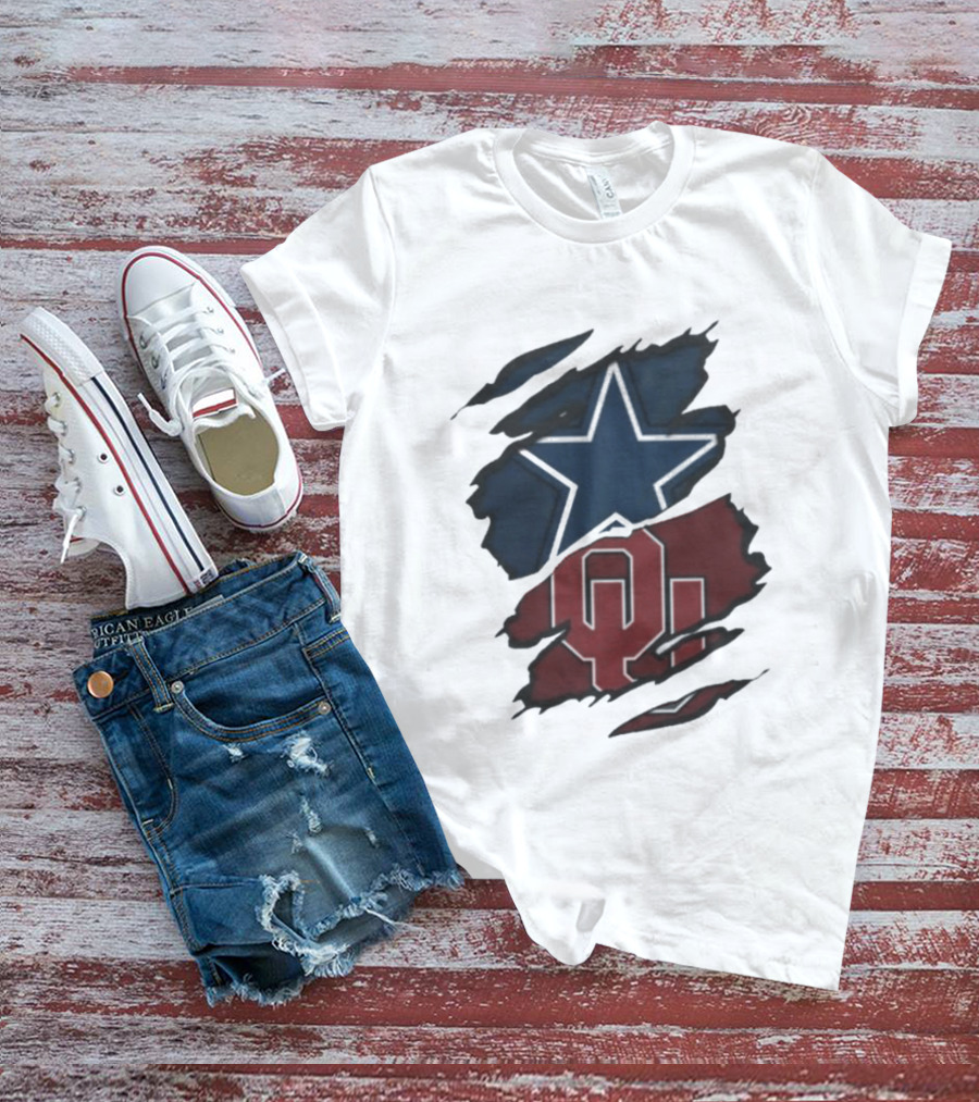 Dallas Cowboys Oklahoma Sooners NCAA Sports Ripped Star OU T-Shirt