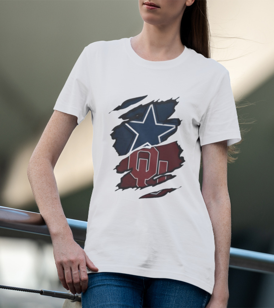 Dallas Cowboys Oklahoma Sooners NCAA Sports Ripped Star OU T-Shirt