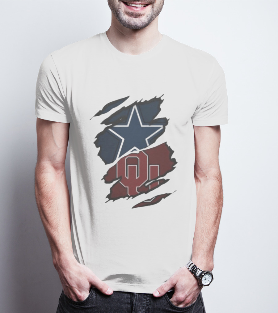 Dallas Cowboys Oklahoma Sooners NCAA Sports Ripped Star OU T-Shirt