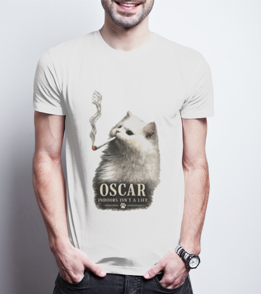 Oscar Indoors Isn't A Life Cat Smoking Cigarette T-Shirt