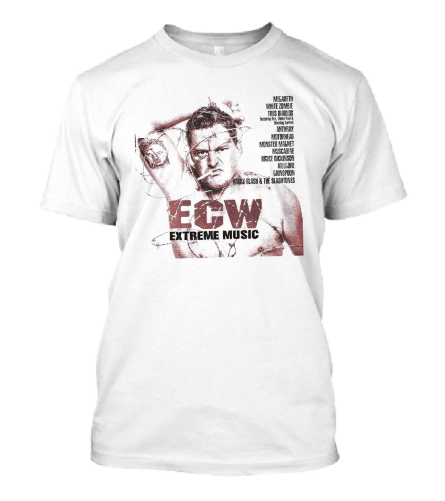 ECW Extreme Music Wrestler Barbwire Megadeth Anthrax T-Shirt