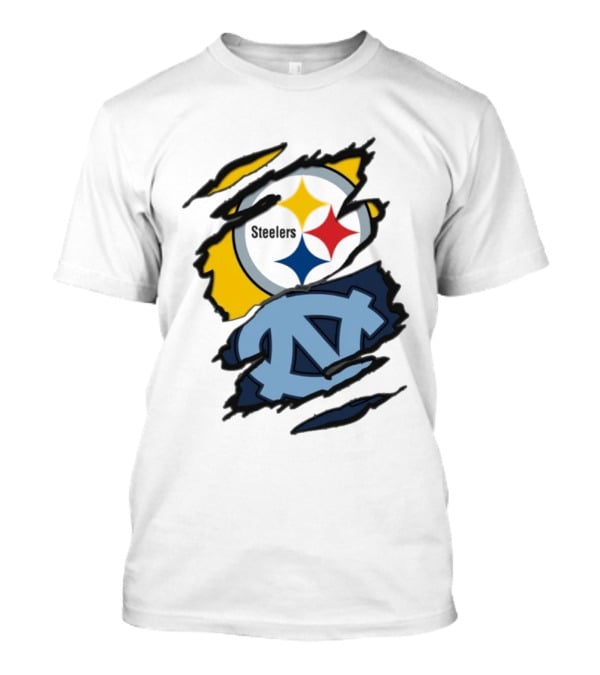 Pittsburgh Steelers UNC Tar Heels Ripped Metal Effect Logo Fusion T-Shirt