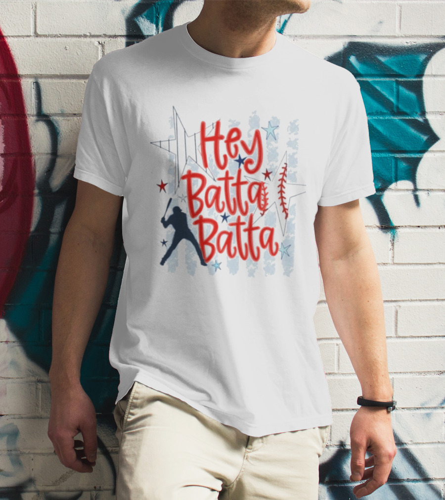 Hey Batta Batta Baseball Softball Patriotic Stars And Stripes USA T-Shirt