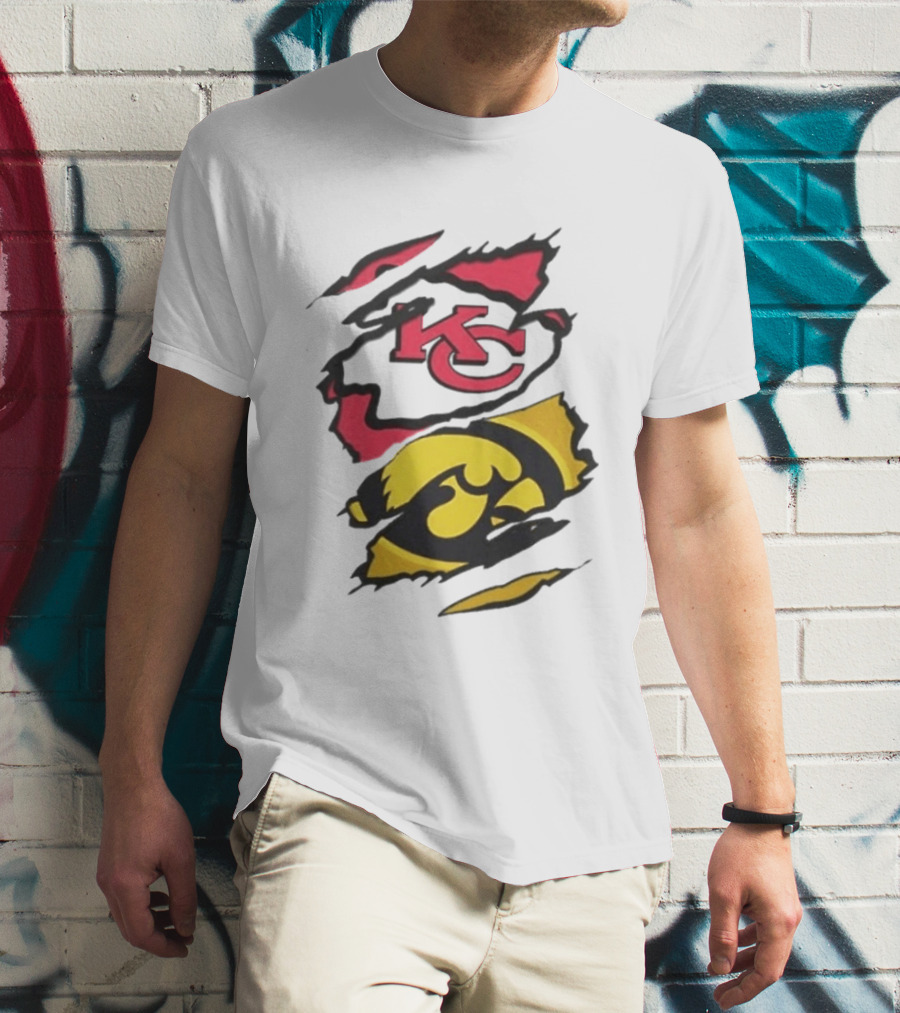 Kansas City Chiefs Iowa Hawkeyes Torn Paper KC Hawkeye Logo Mix T-Shirt