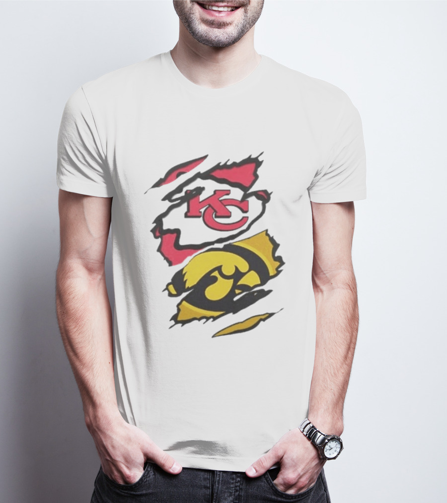 Kansas City Chiefs Iowa Hawkeyes Torn Paper KC Hawkeye Logo Mix T-Shirt