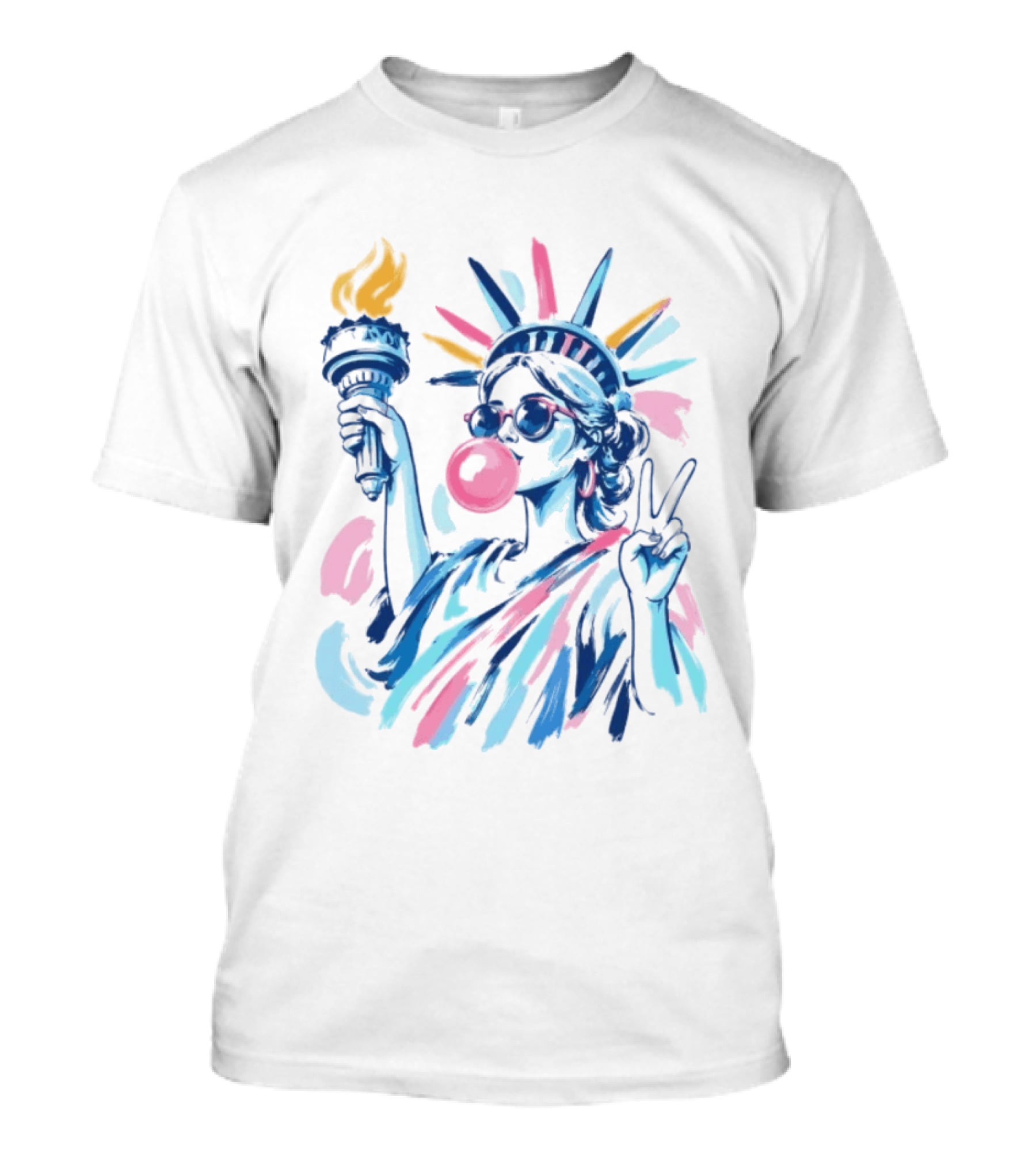 Statue Of Liberty Bubblegum Peace Sign USA Landmark T-Shirt