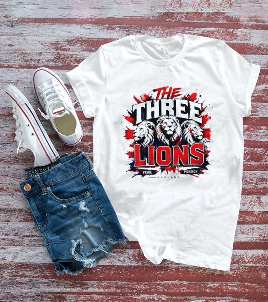 The Three Lions England Pride Red Blue Black Splatter T-Shirt