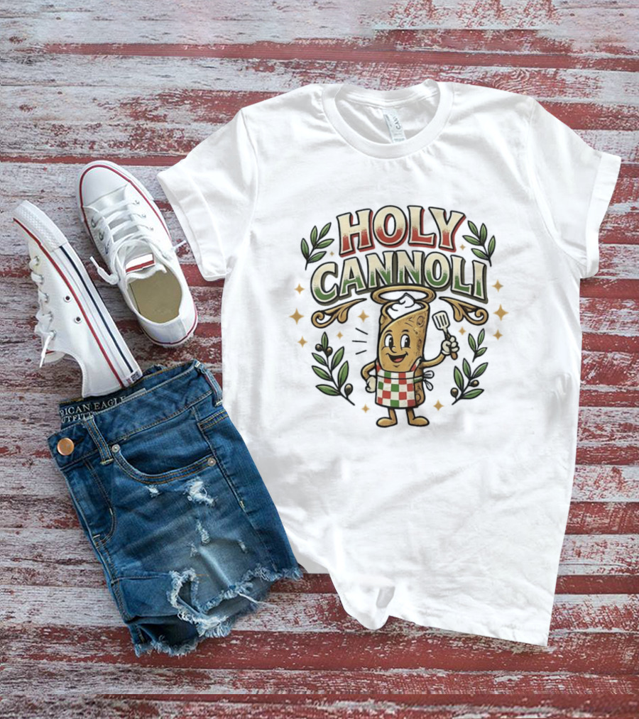 Holy Cannoli Cartoon Cannolo Chef Italian Food Fun T-Shirt