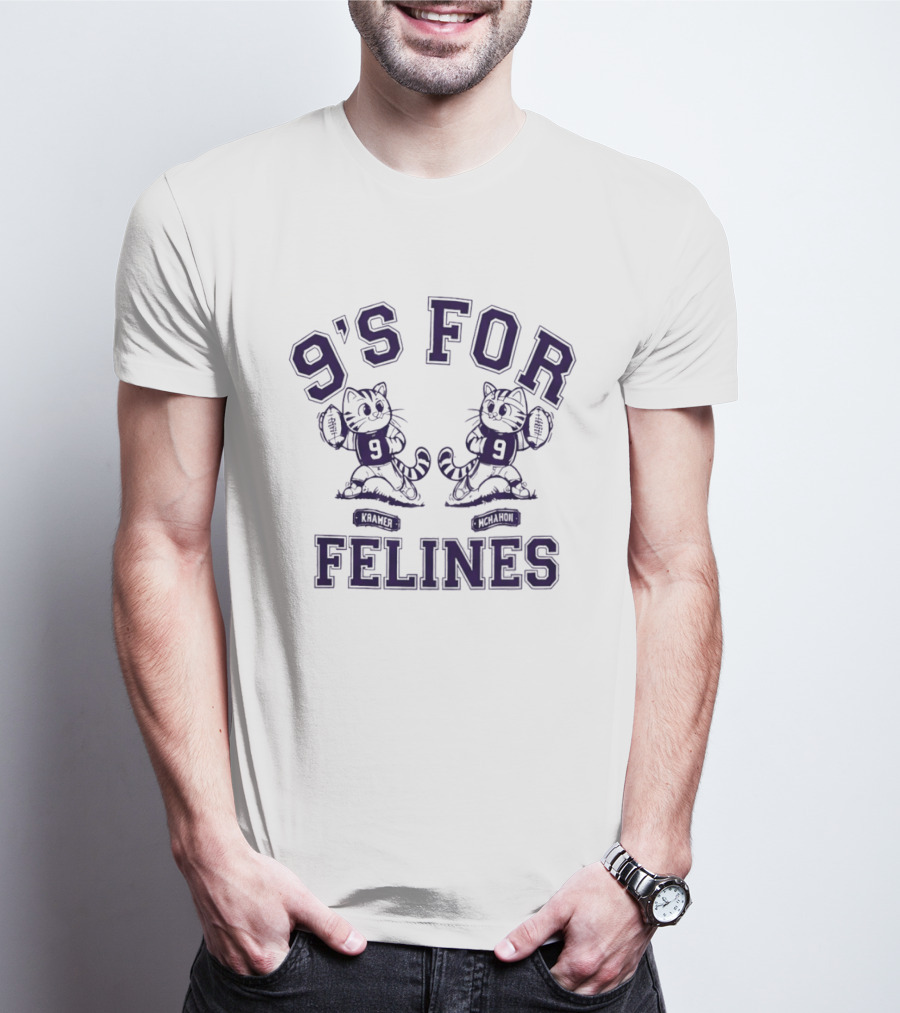 Kramer McMahon 9s For Cartoon Cats Football Felines T-Shirt
