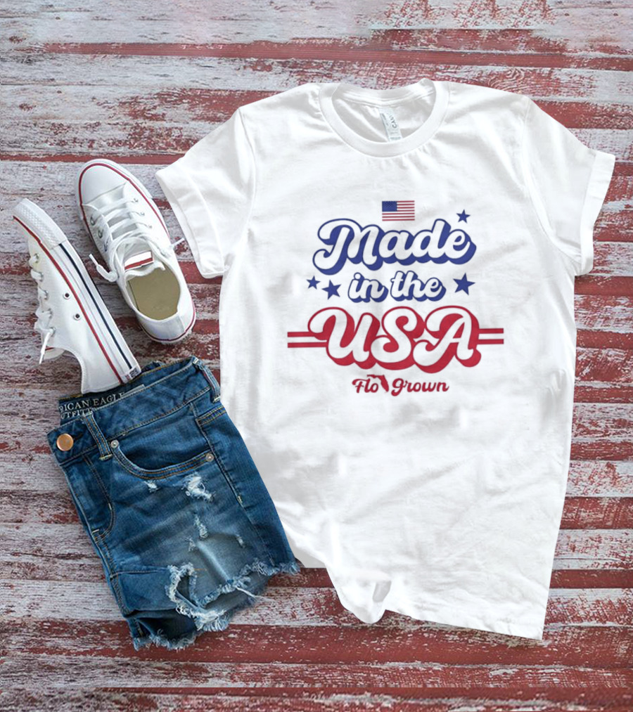Made In The USA Flo Grown American Flag Stars T-Shirt