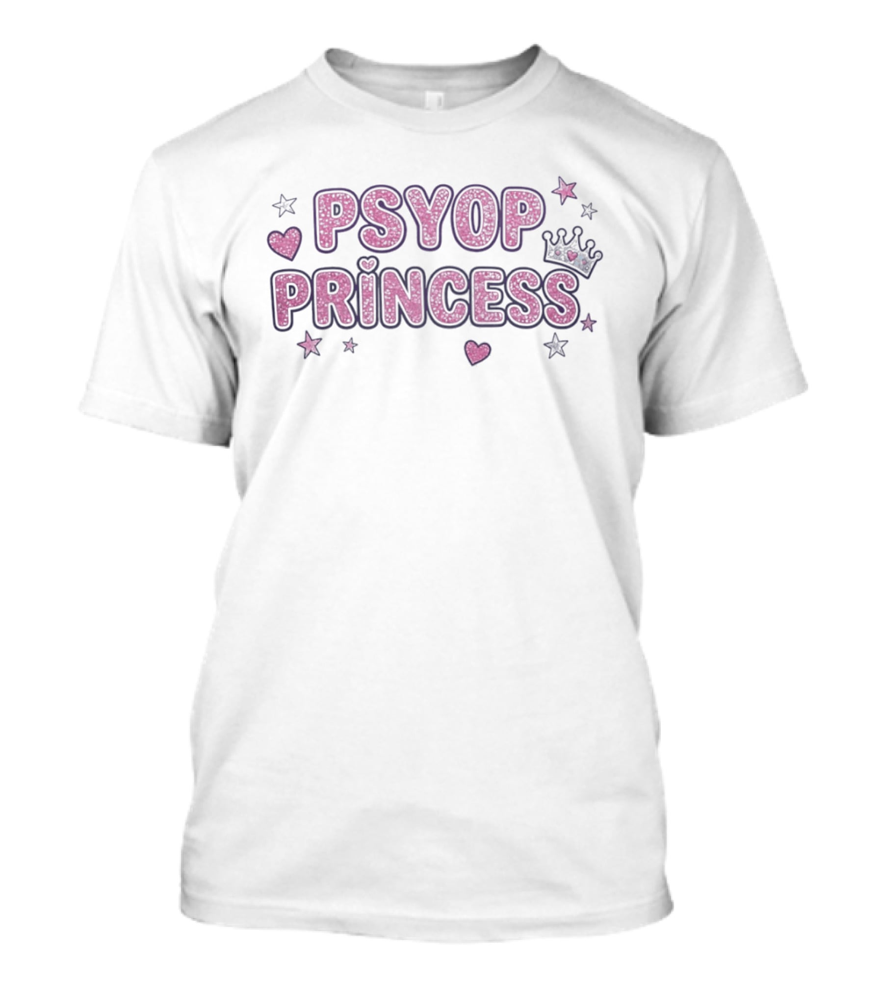 Psyop Princess Y2K Aesthetic Pink Glitter Star Heart Crown T-Shirt