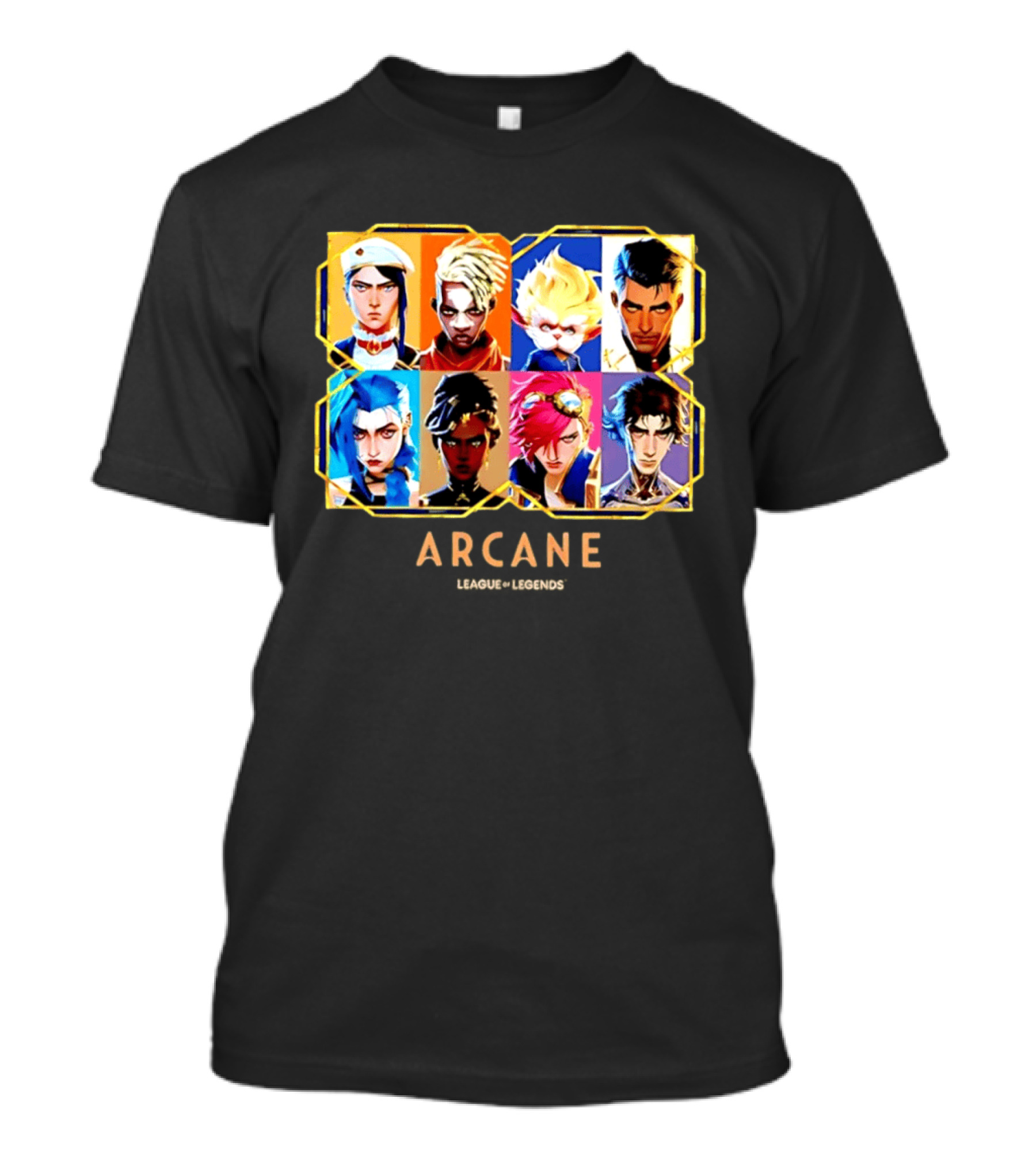Arcane League Of Legends Jinx Vi Piltover Zaun Hextech Characters Gold Frame 2026 T-Shirt