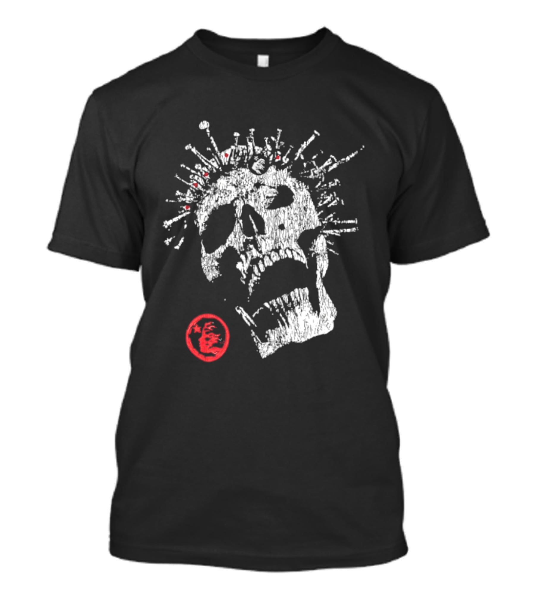 Screaming Skull Punk Spikes Flaming Face Unleashed Fury 2026 Collection Distressed T-Shirt