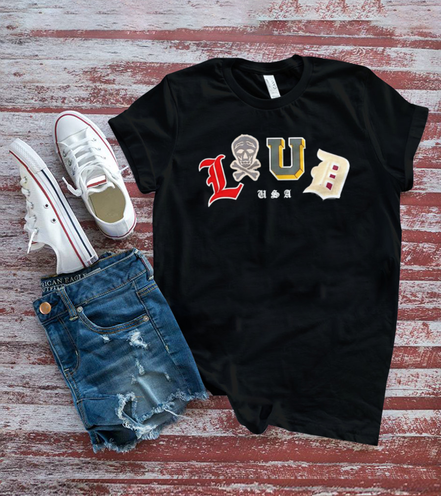 LUD USA Skull Varsity Patches L U D T-Shirt