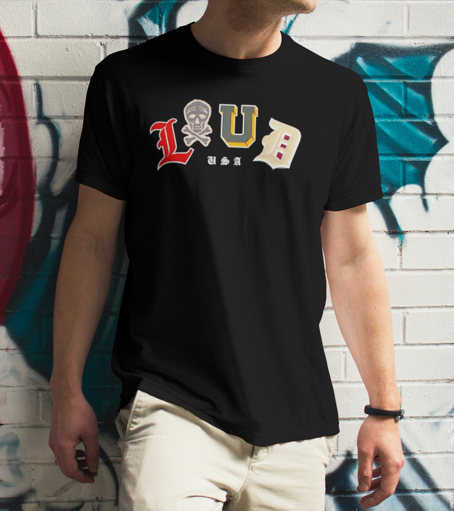 LUD USA Skull Varsity Patches L U D T-Shirt