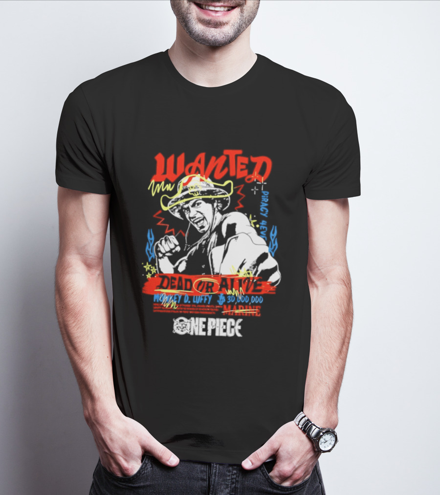 One Piece Monkey D. Luffy Wanted Dead Or Alive 30 Million Berries Bounty Straw Hat Pirate 2026 T-Shirt