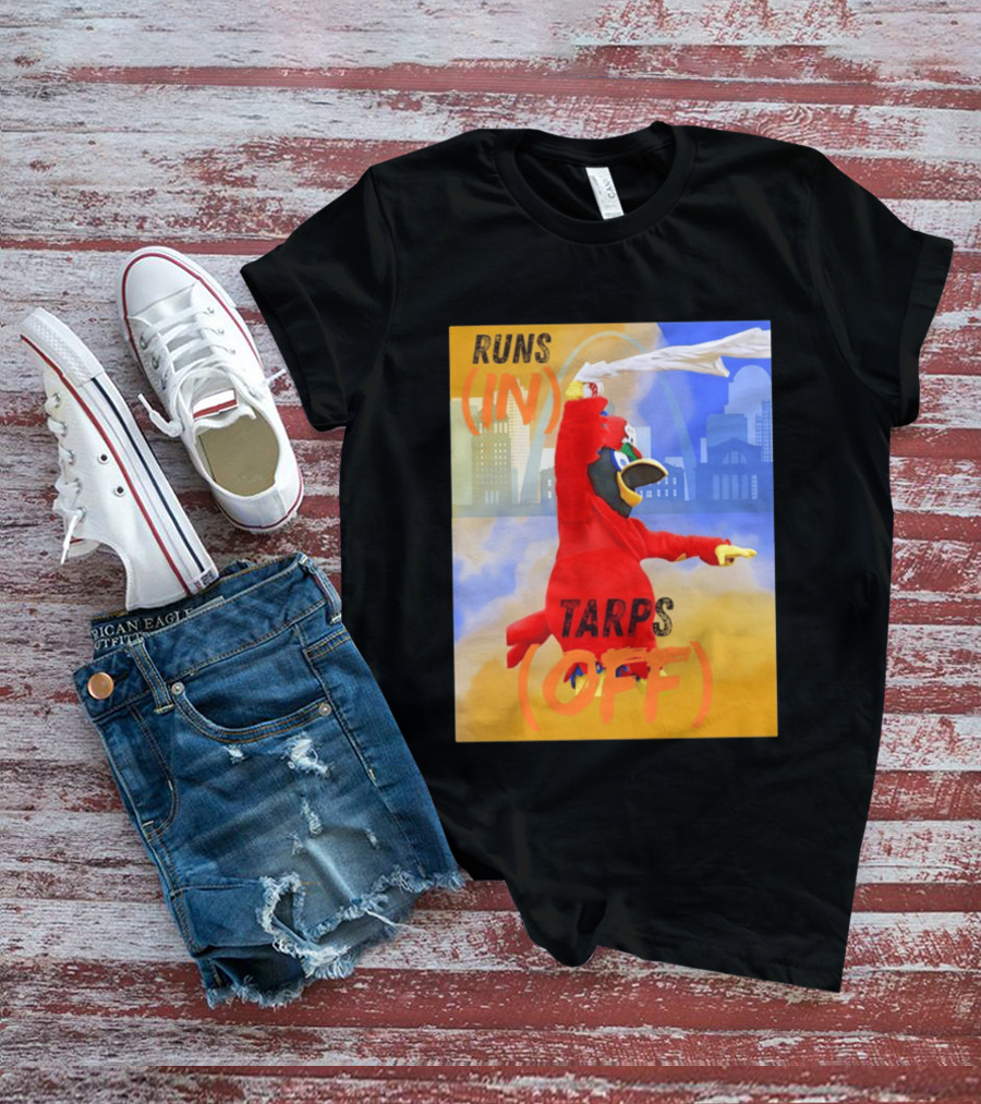 Fredbird Runs In Tarps Off St. Louis Skyline T-Shirt