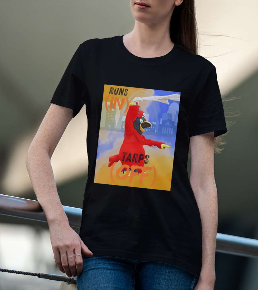 Fredbird Runs In Tarps Off St. Louis Skyline T-Shirt