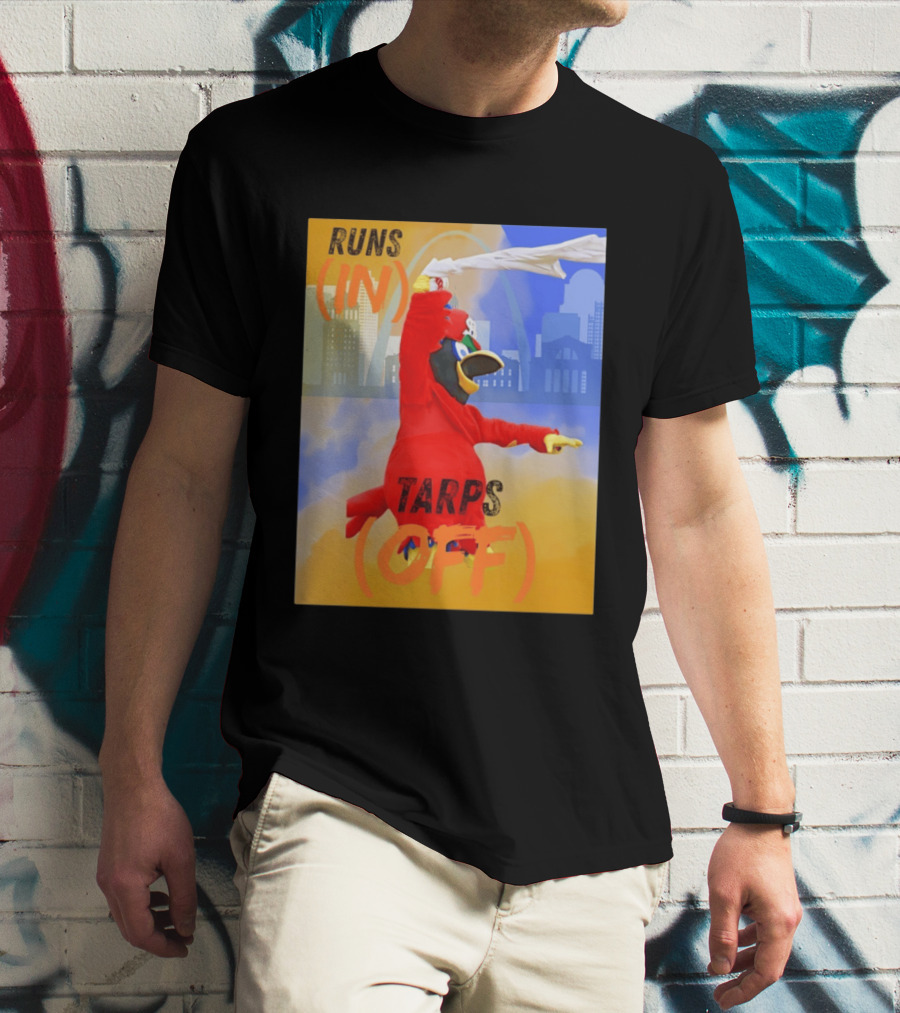 Fredbird Runs In Tarps Off St. Louis Skyline T-Shirt