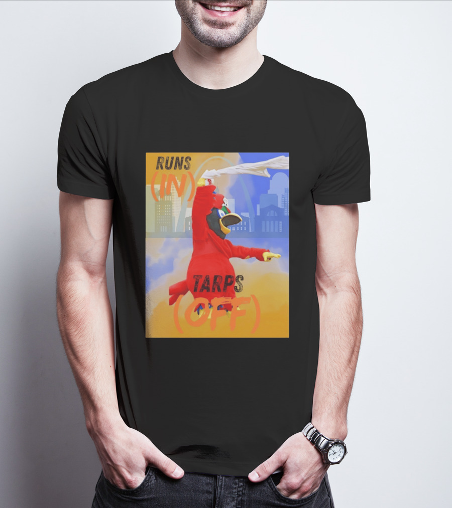 Fredbird Runs In Tarps Off St. Louis Skyline T-Shirt