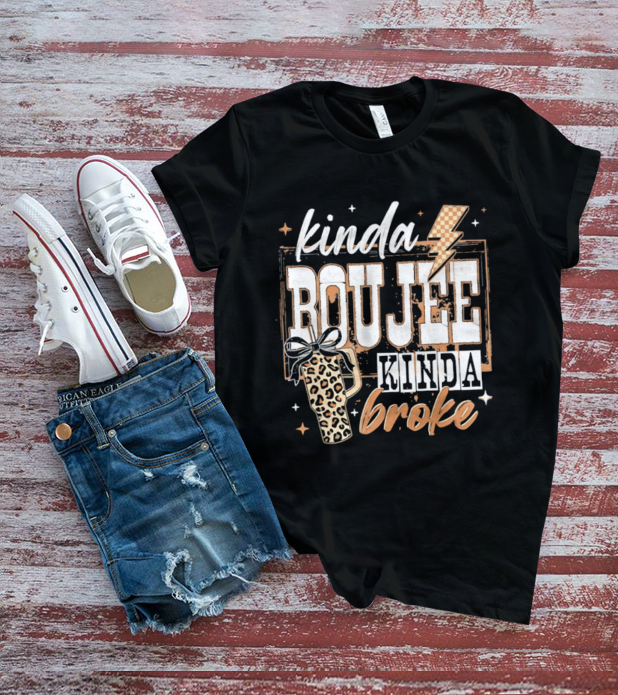 Kinda Boujee Kinda Broke Leopard Print Lightning Bolt T-Shirt