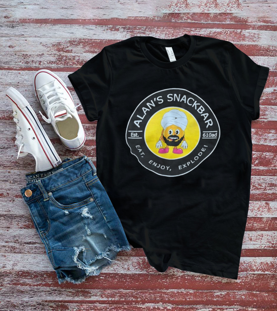 Alan's Snackbar Eat Enjoy Explode Est 610AD Circular T-Shirt