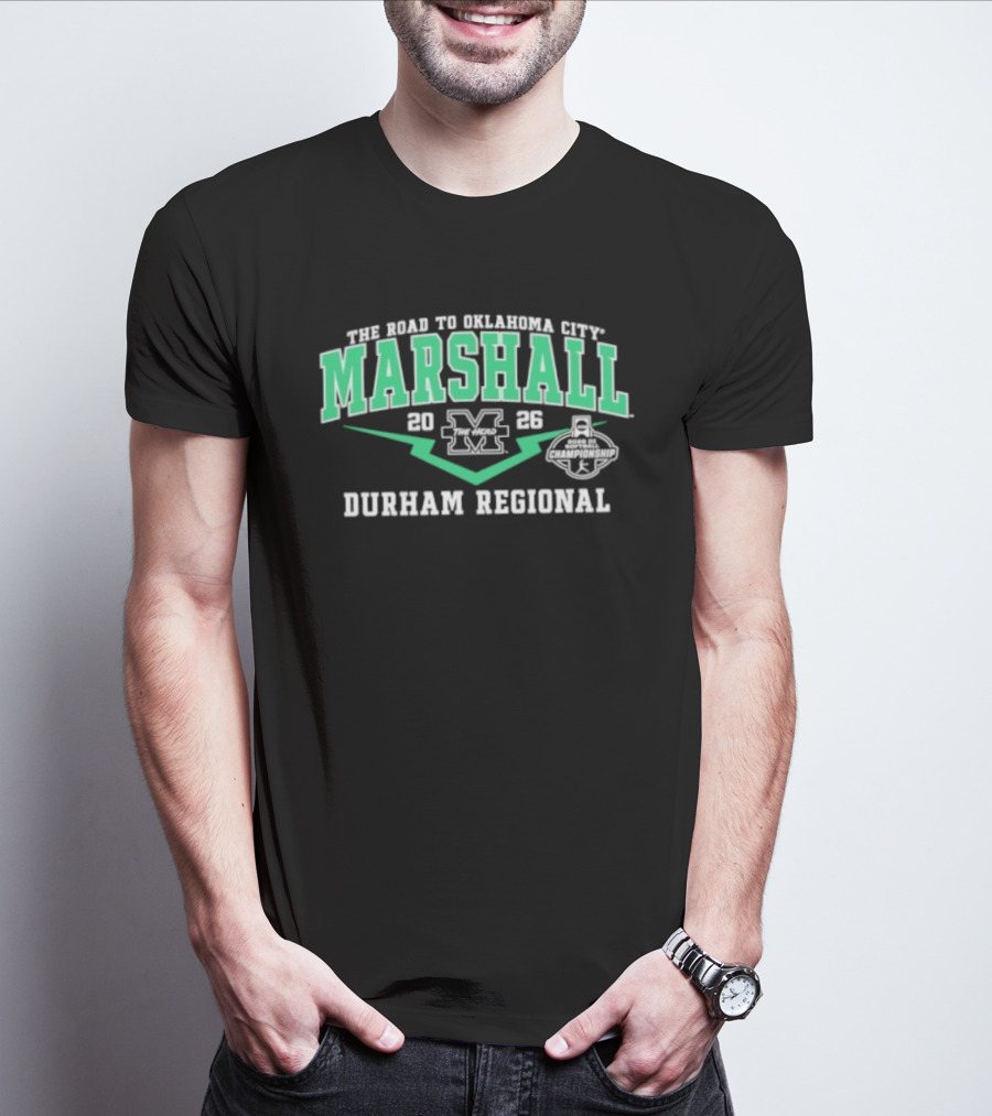 Marshall Thundering Herd 2026 M Logo Durham Regional The Road To Oklahoma City T-Shirt