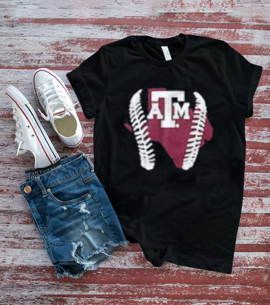 Texas A&M Aggies 2026 Baseball Icon With State Silhouette And Stitching T-Shirt