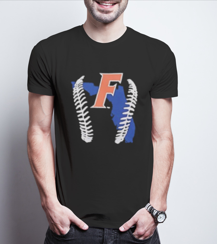 Florida Gators 2026 F Baseball Graphic With State Outline And Stitches T-Shirt