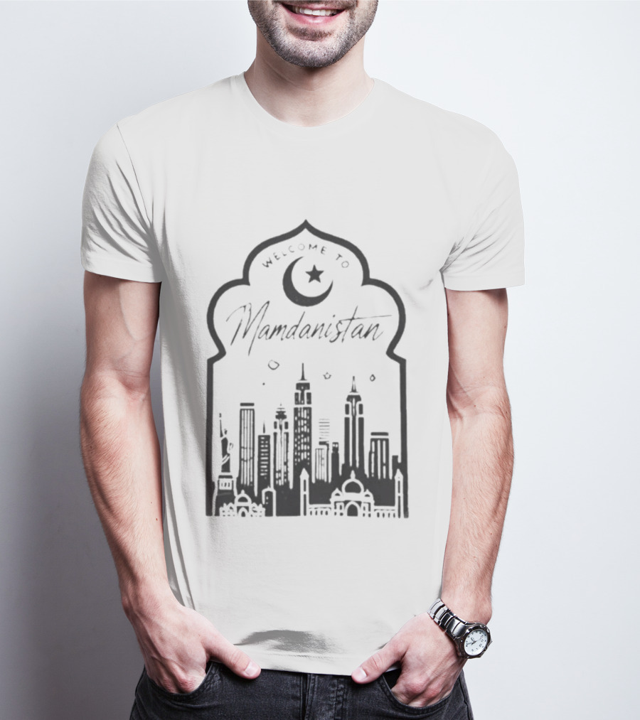 Welcome To Mamdanistan 2026 Back Skyline Crescent Star T-Shirt
