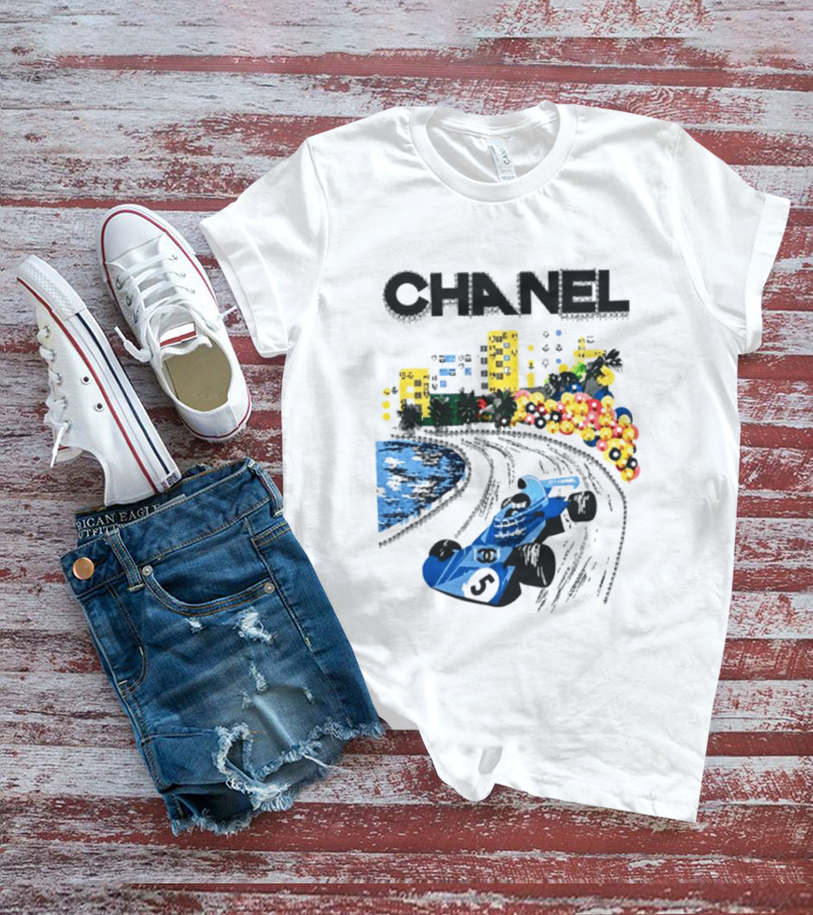 CHANEL F1 Formula Racing Car Retro Cityscape T-Shirt