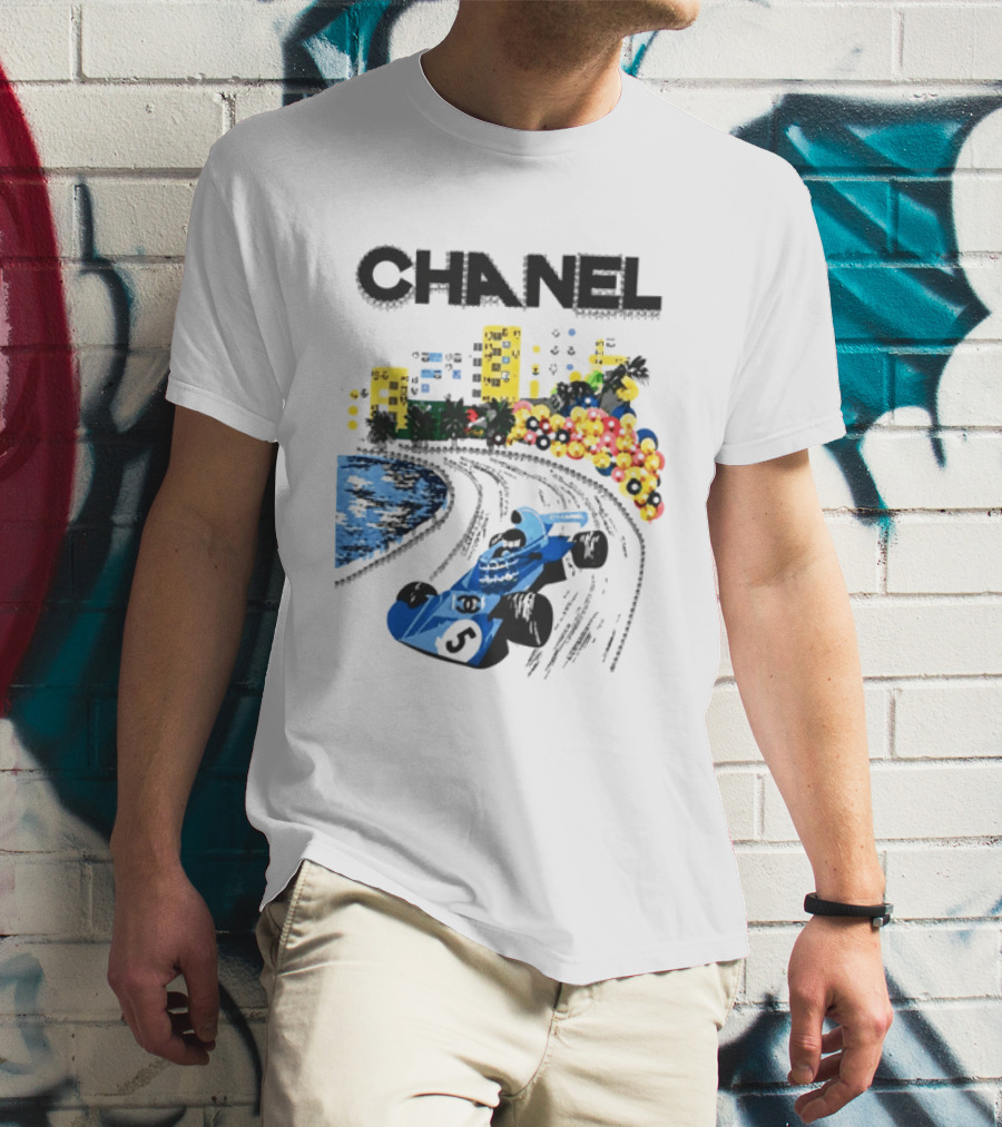 CHANEL F1 Formula Racing Car Retro Cityscape T-Shirt