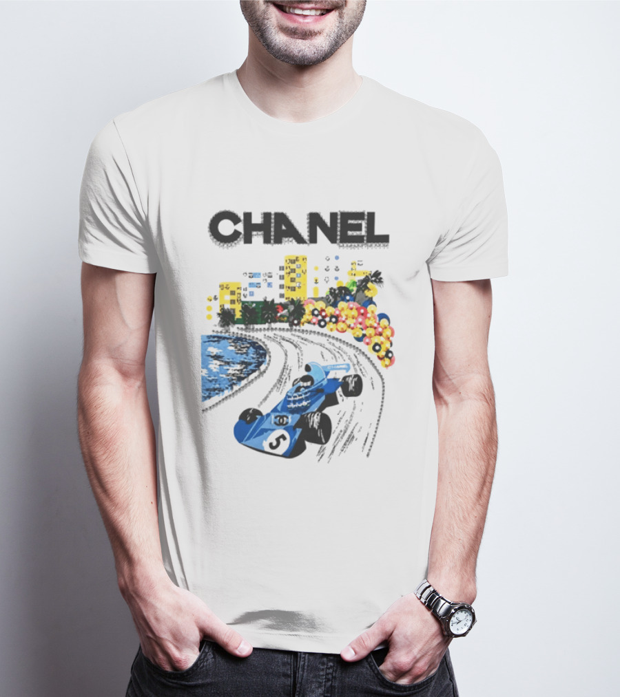 CHANEL F1 Formula Racing Car Retro Cityscape T-Shirt