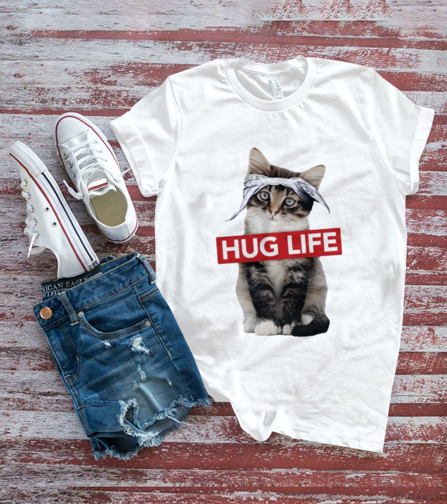 Hug Life Kitten Bandana Retro Funny Cat T-Shirt