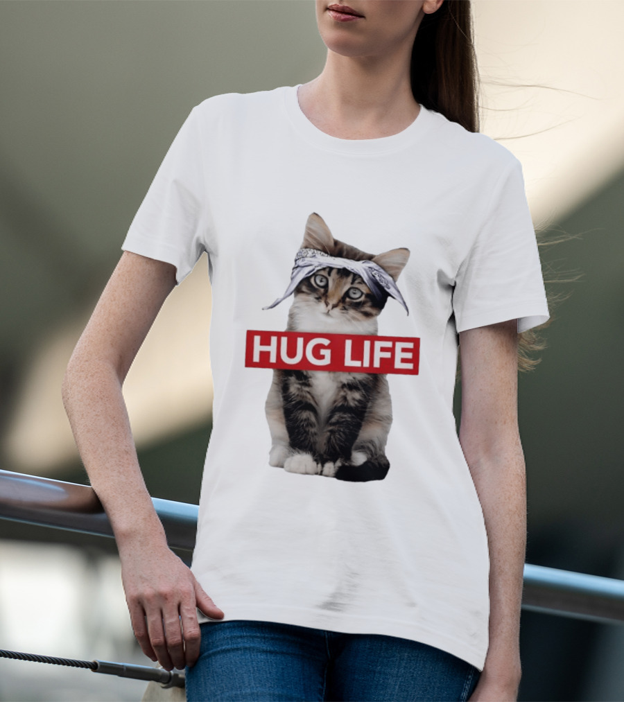 Hug Life Kitten Bandana Retro Funny Cat T-Shirt