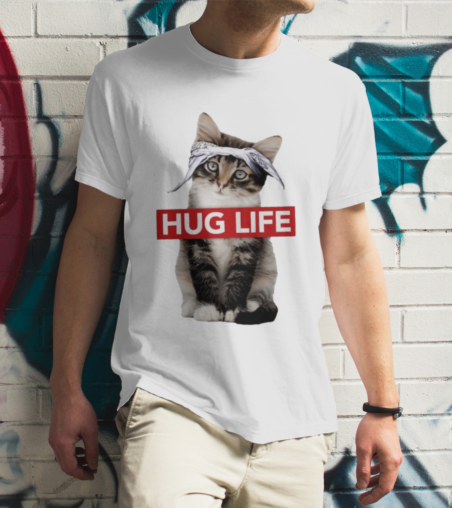 Hug Life Kitten Bandana Retro Funny Cat T-Shirt
