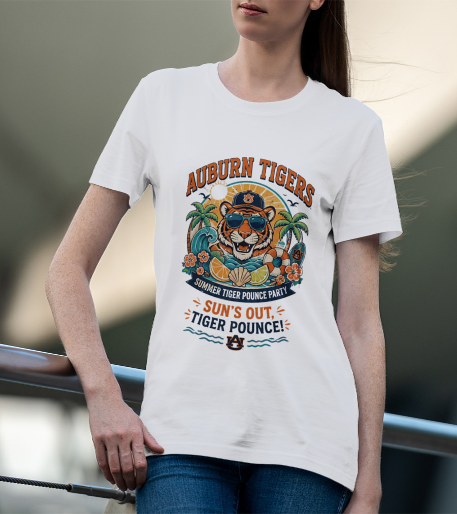Auburn Tigers Summer Party Sun's Out Tiger Pounce Beach Vibes T-Shirt