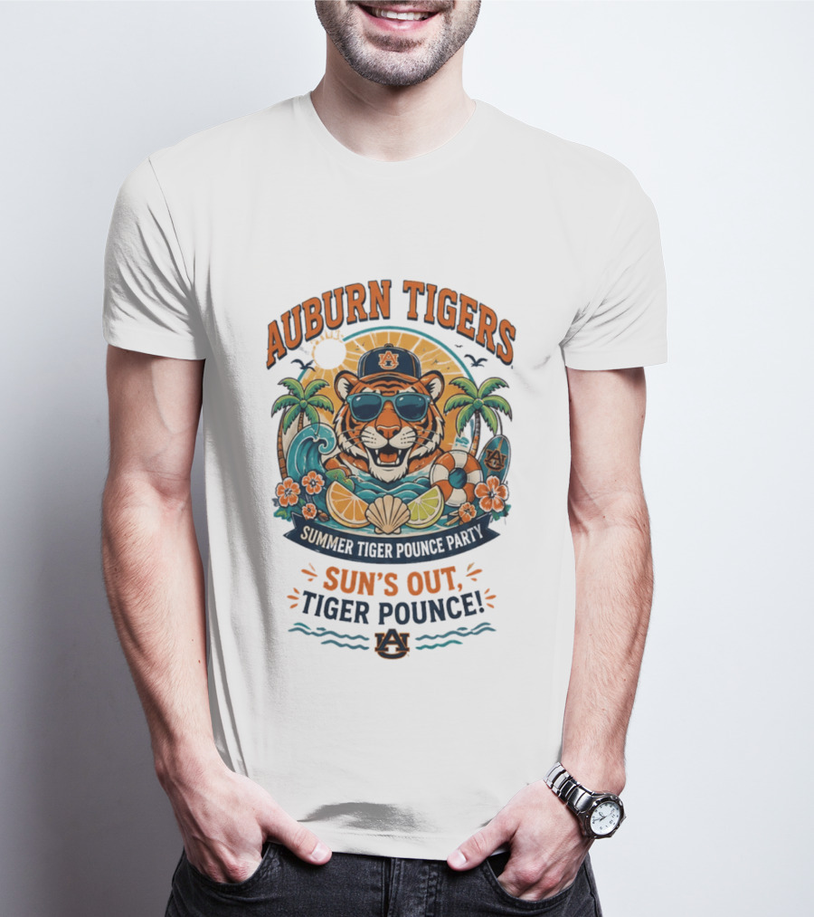 Auburn Tigers Summer Party Sun's Out Tiger Pounce Beach Vibes T-Shirt