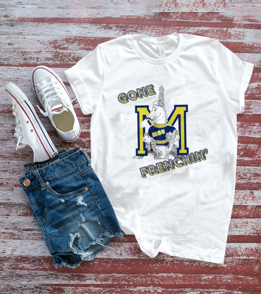MSU Gone Frenchin' Eiffel Tower Bulldog Sweater Retro M T-Shirt