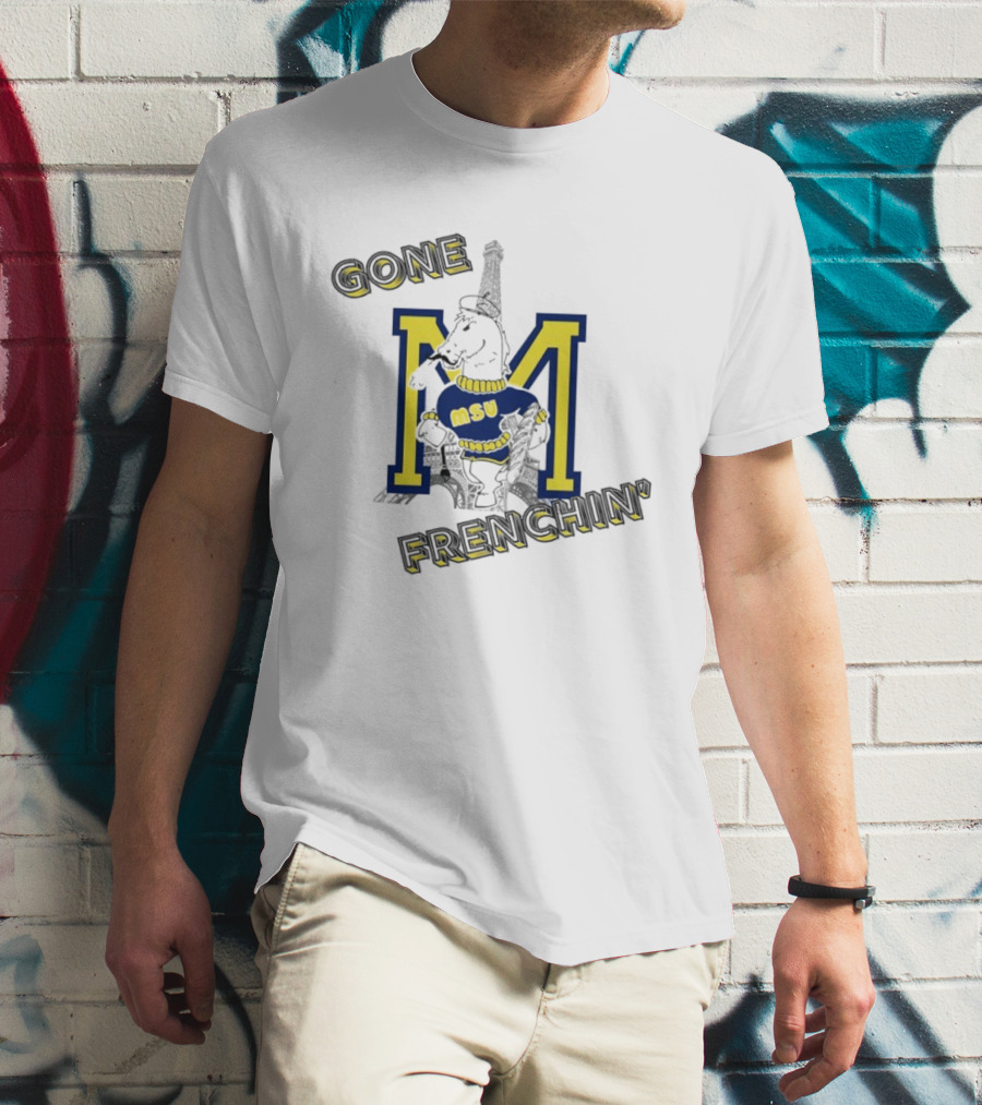 MSU Gone Frenchin' Eiffel Tower Bulldog Sweater Retro M T-Shirt