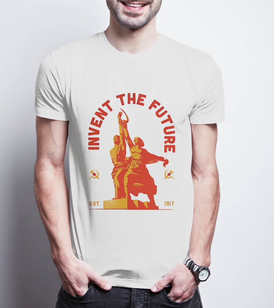 Invent The Future Est 1917 Worker And Kolkhoz Woman Statue T-Shirt