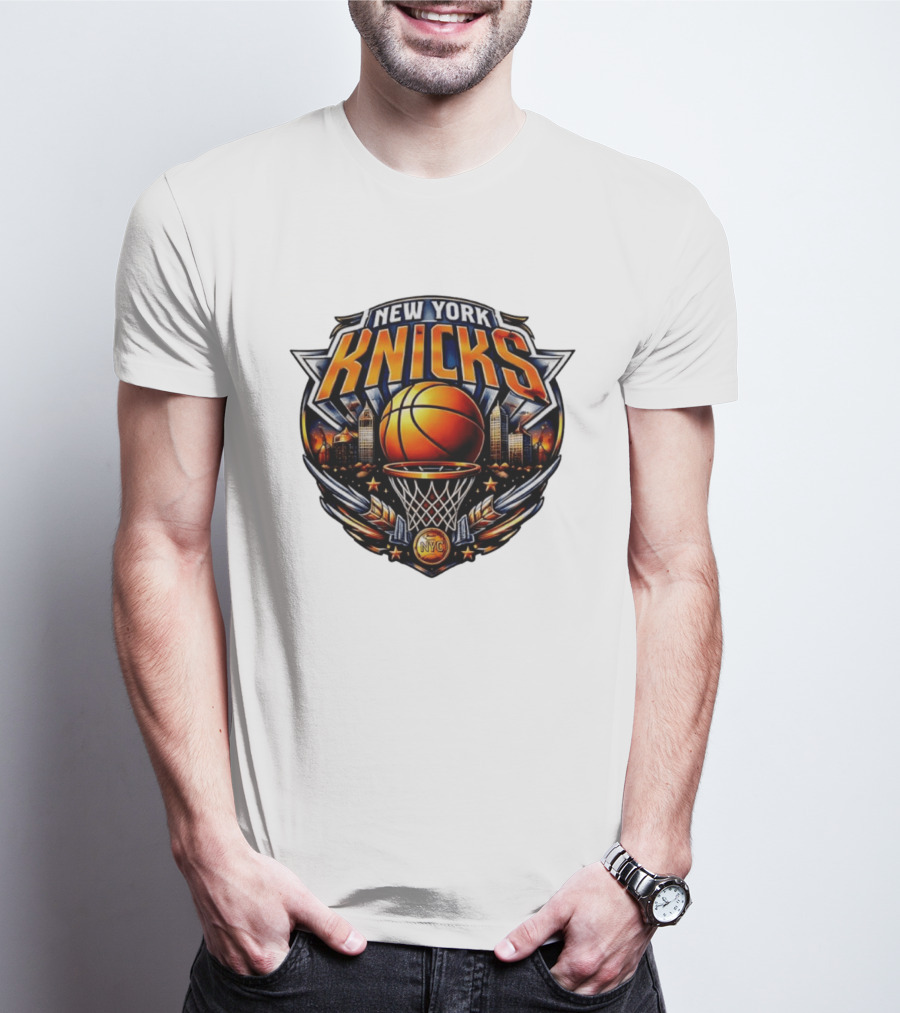 New York Knicks Basketball NYC Skyline Hoops T-Shirt