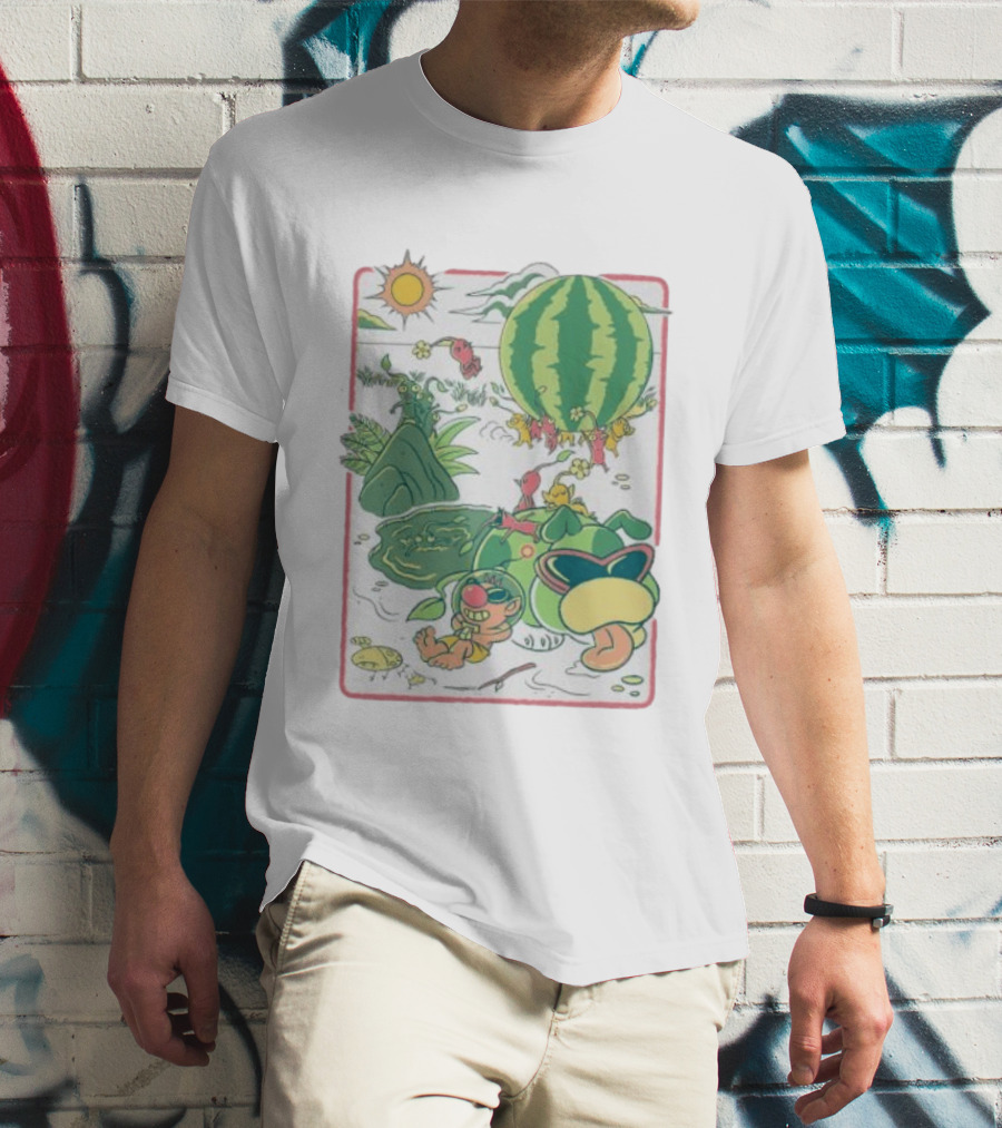 Pikmin Characters With Olimar Carrying Watermelon In Game Series T-Shirt