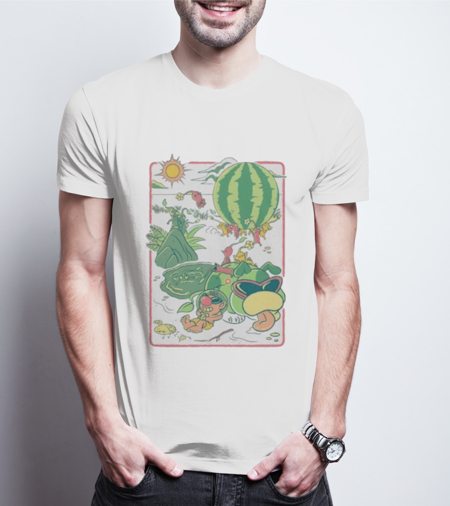 Pikmin Characters With Olimar Carrying Watermelon In Game Series T-Shirt
