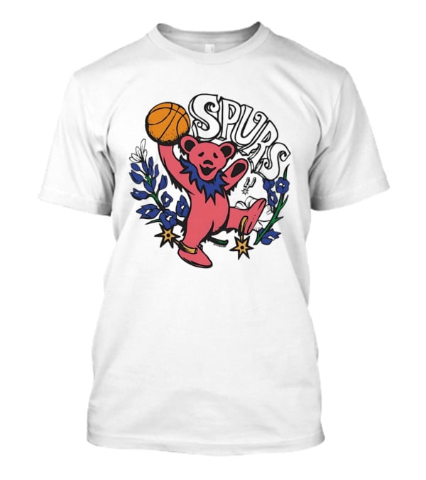 San Antonio Spurs Grateful Dead Bear Basketball Motif T-Shirt