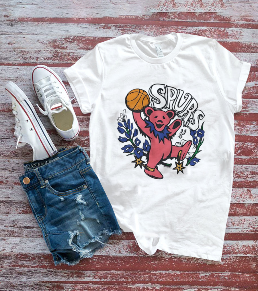 San Antonio Spurs Grateful Dead Bear Basketball Motif T-Shirt