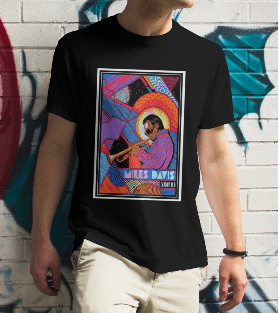 Miles Davis M100 Vibrant Foil Psychedelic Jazz Artistry Trumpet Player T-Shirt