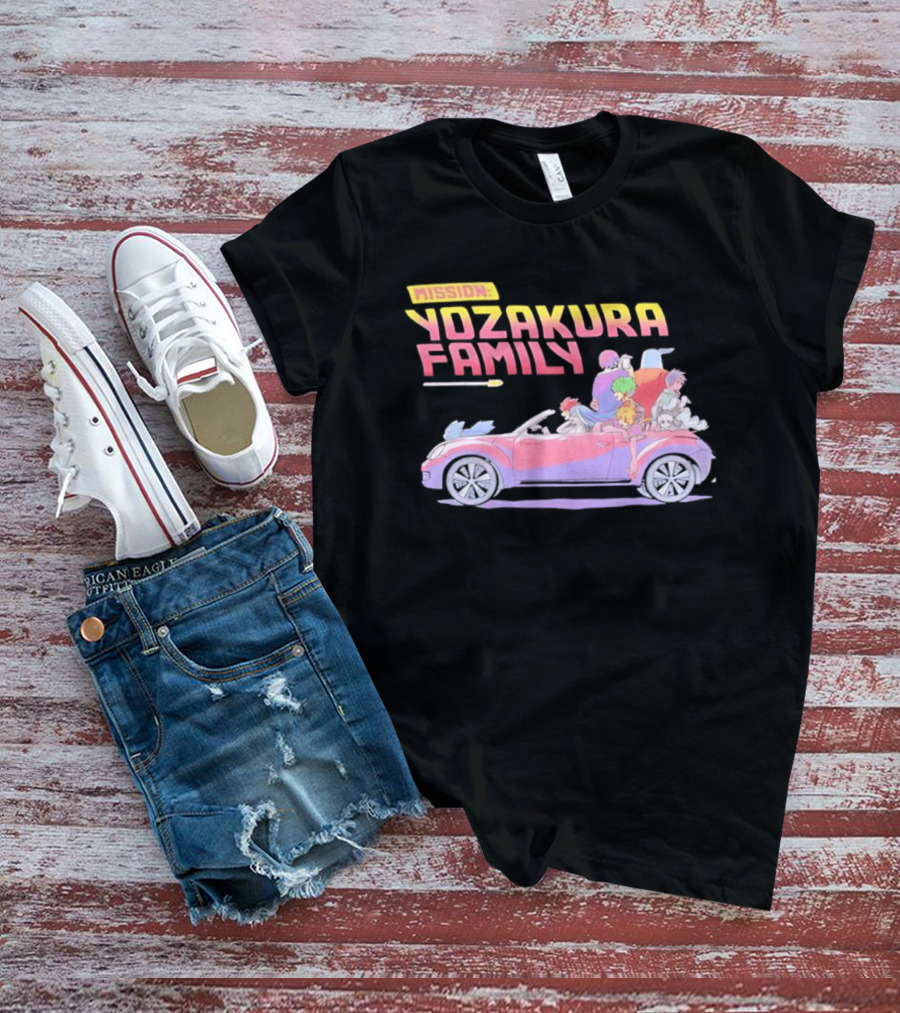 Mission Yozakura Family Anime Characters In Red Convertible Car T-Shirt