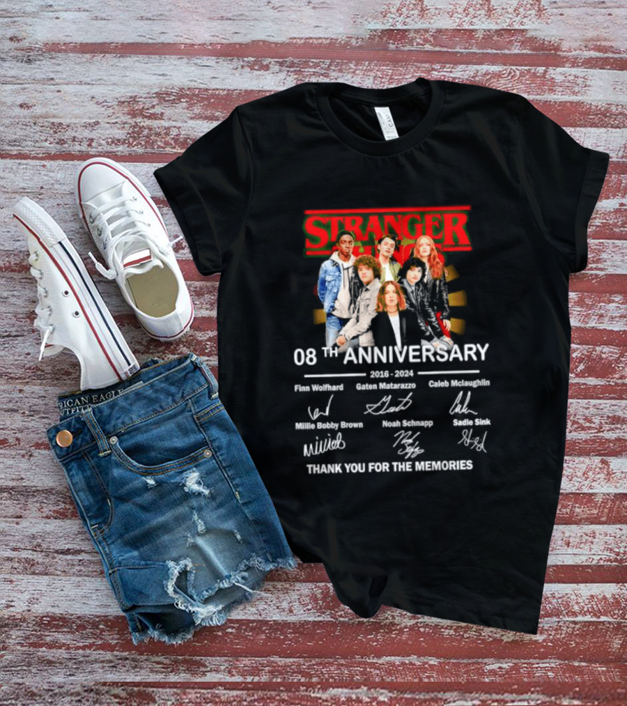 Stranger Things 08th Anniversary 2016 2024 Signatures Thank You For The Memories T-Shirt